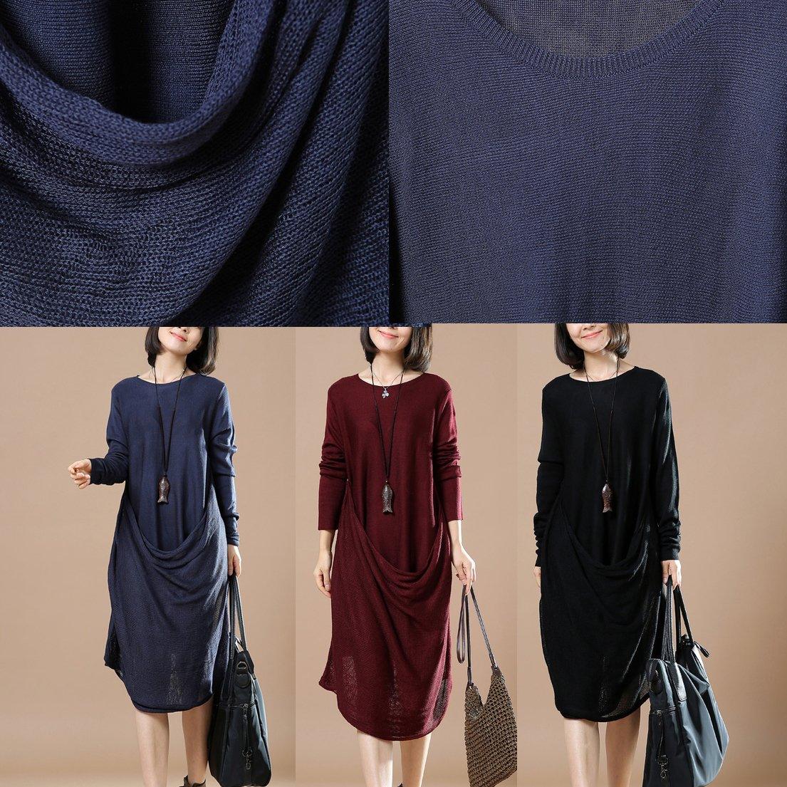 Navy draping design sweater dresses
