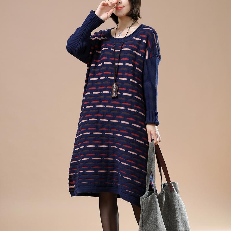 Navy knitted winter dress plus size sweaters the lake