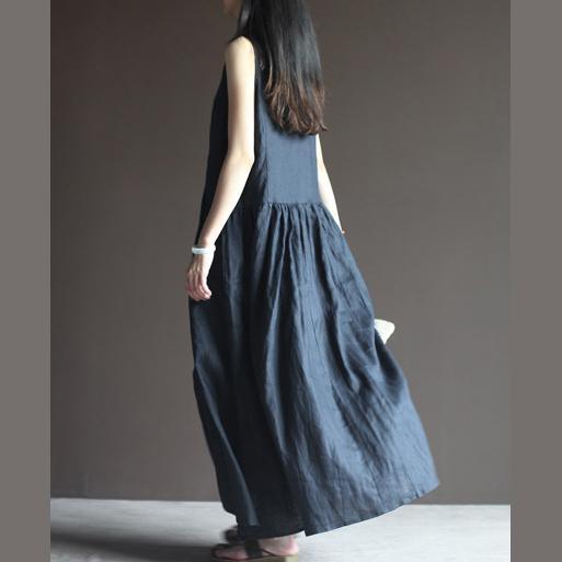 Navy linen dresss for summer maxi dresses sleeveless long sundress casual dresses