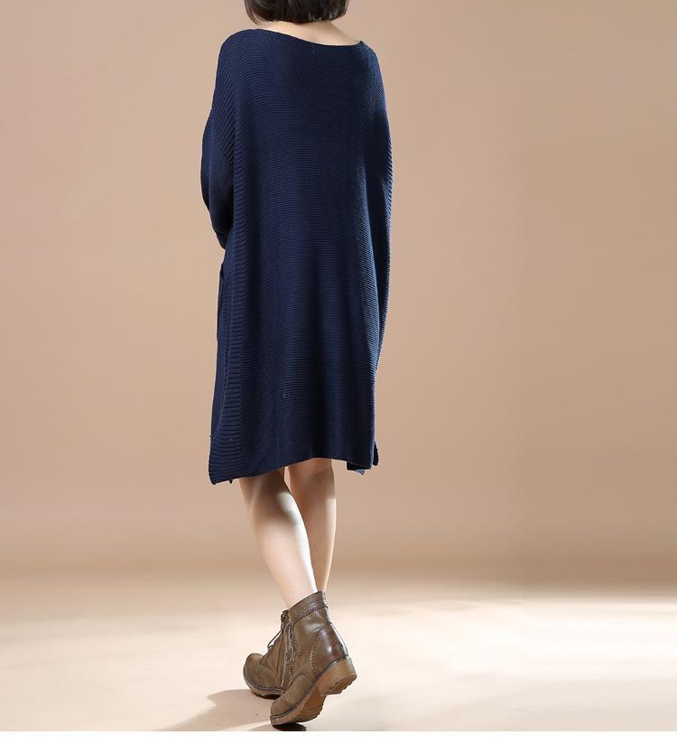 Navy plus size sweaters women winter knit dress