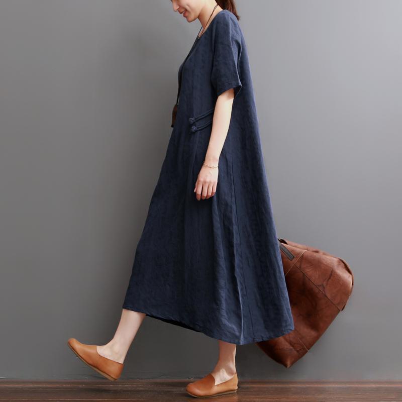 Navy Summer Linen Dress Plus Size Linen Maxi Dresses Sundress