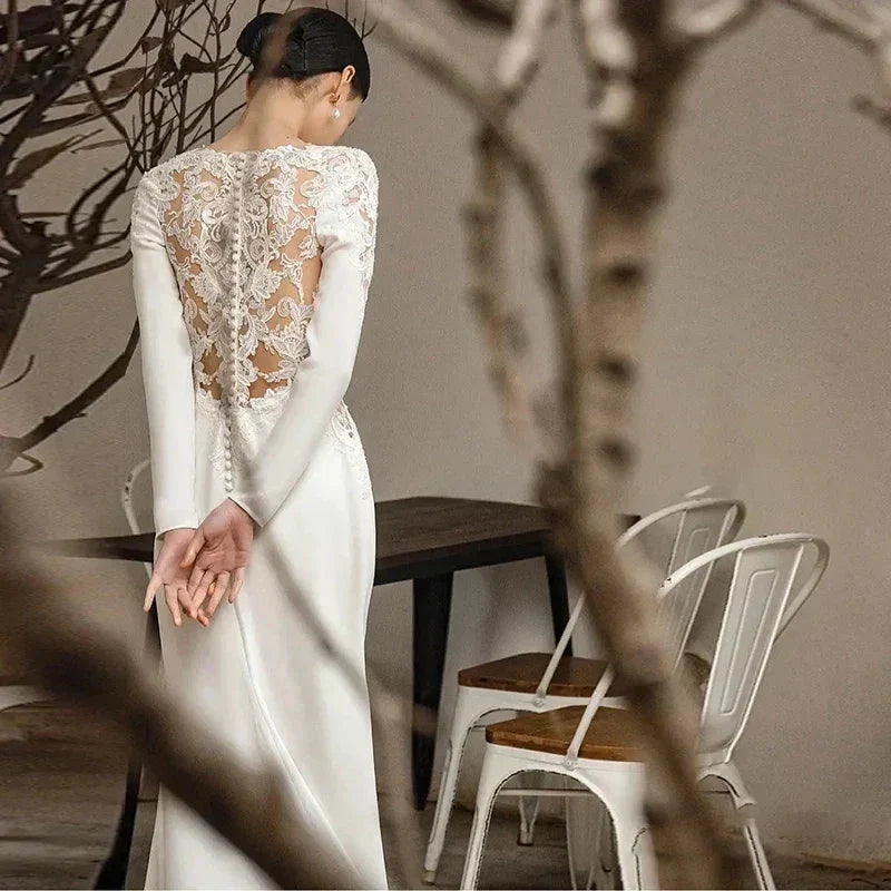 New White V-neck Mermaid Lace Real Photo 2023 Satin Wedding Dress Korean Style Zipper Wedding Gowns (ZD13377)