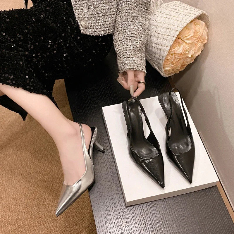 Simple Solid Color Fashion Feminine Pointed Dress Party High Heel - View 3 | VelvetHem