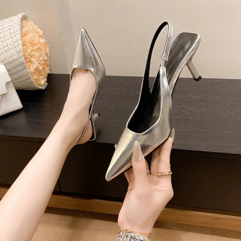 Simple Solid Color Fashion Feminine Pointed Dress Party High Heel - View 4 | VelvetHem