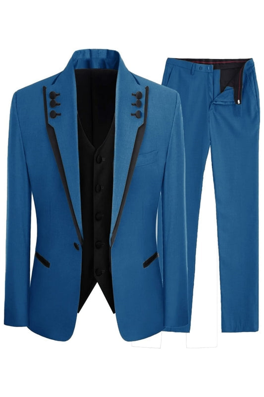 Newest Blue Shawl Lapel 3 Piece Prom Suit
