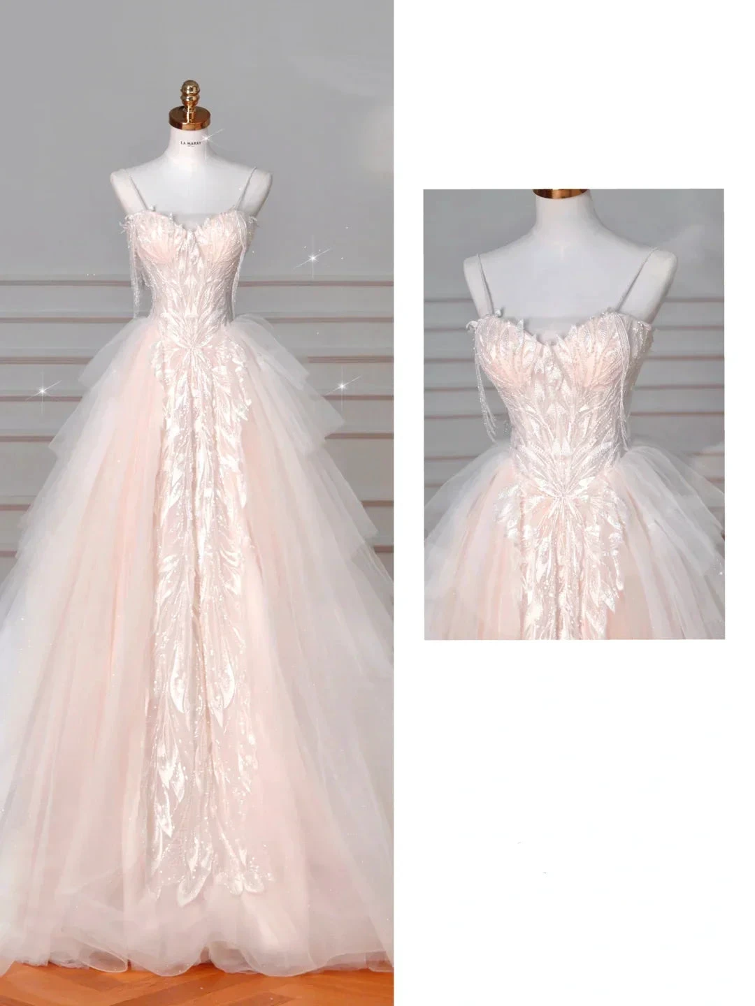 Classy Light Pink Tulle ALine Wedding Dress,Formal Prom Evening Dress Y8623 by simplepromdress