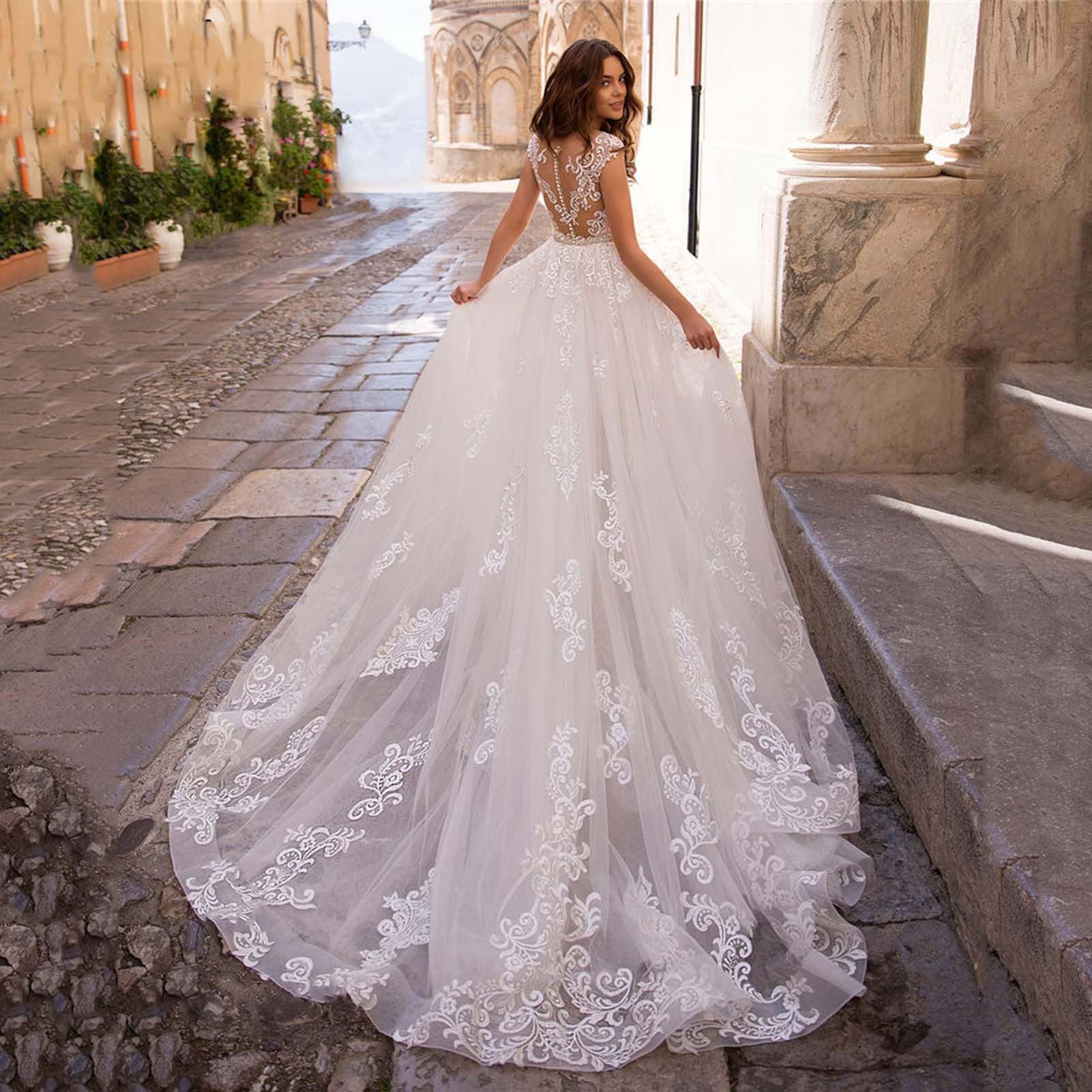 Sheer Tulle Mermaid Bridal Wedding Dress - Fashionpara