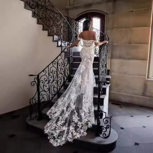 Off-Shoulder Lace Mermaid Bridal Wedding Dress - Fashionpara