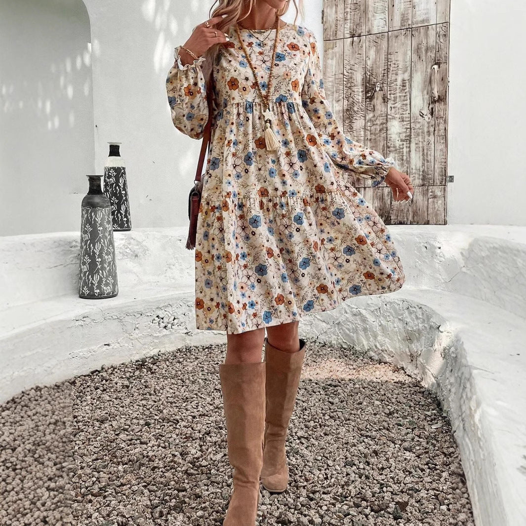 Pilar Chic Women's Floral Dress with Romantic Cut and Long Sleeves Boutique Collection