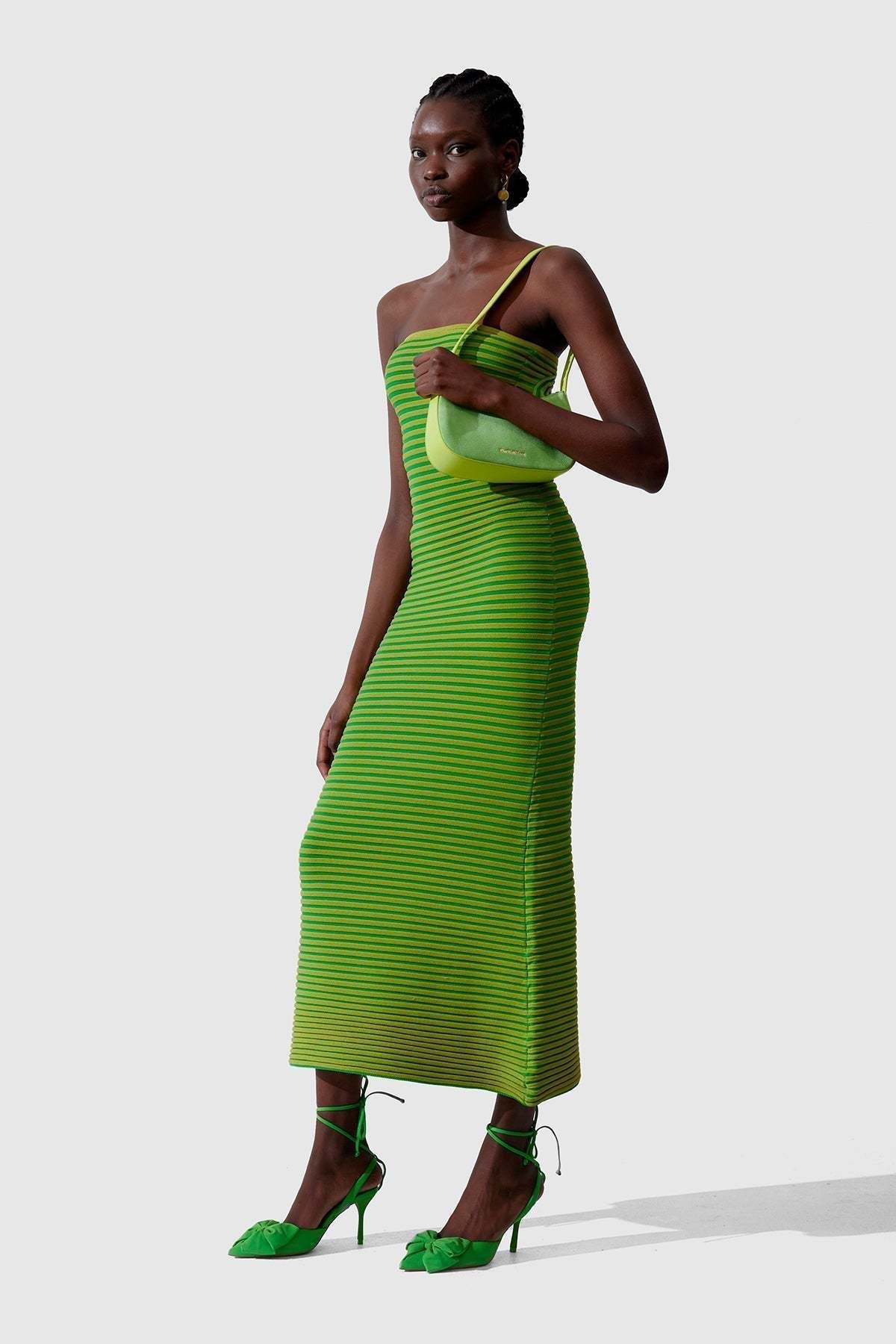 Valeria Statement Sleeveless Maxi Dress in Striped Knit Boutique Collection