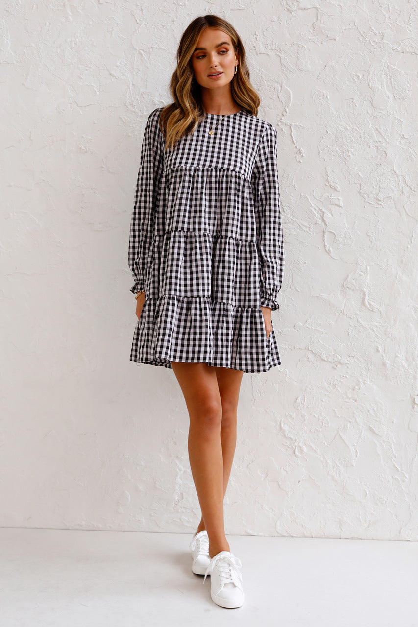 Urika Cotton Blend Plaid Babydoll Dress FINAL