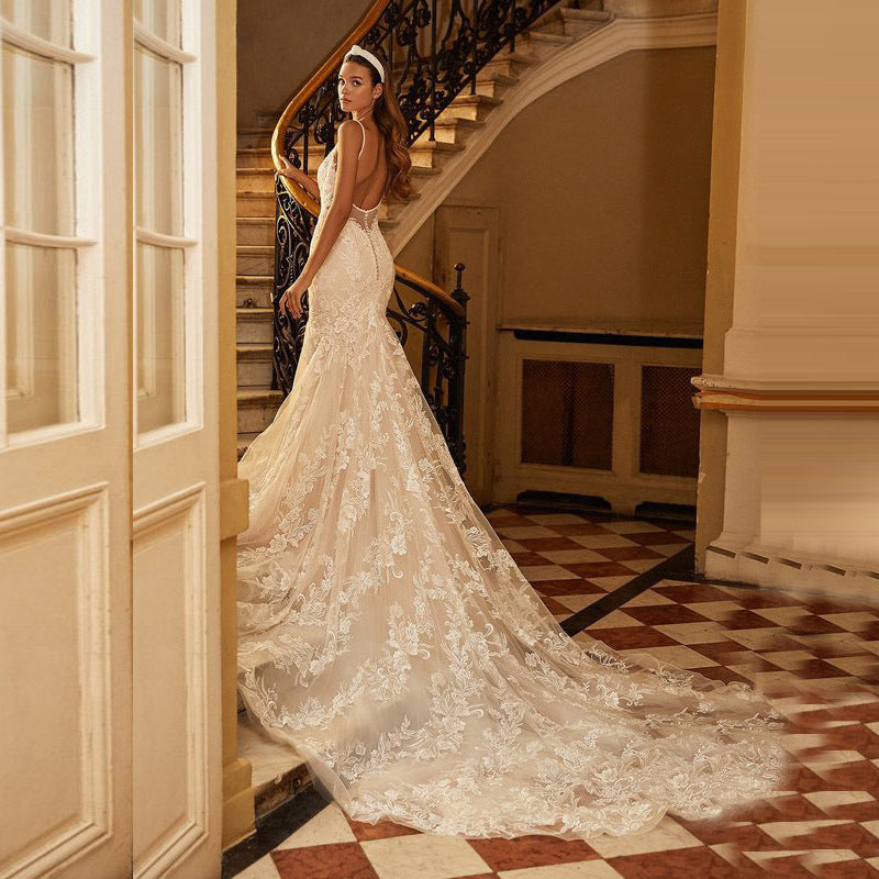Lace Backless Mermaid Wedding Dress - Fashionpara