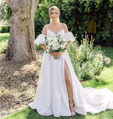 Off-Shoulder Long Wedding Dress - Fashionpara