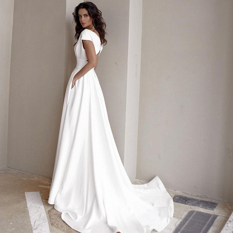 Elegant V-Neck A-Line Wedding Dress - Fashionpara
