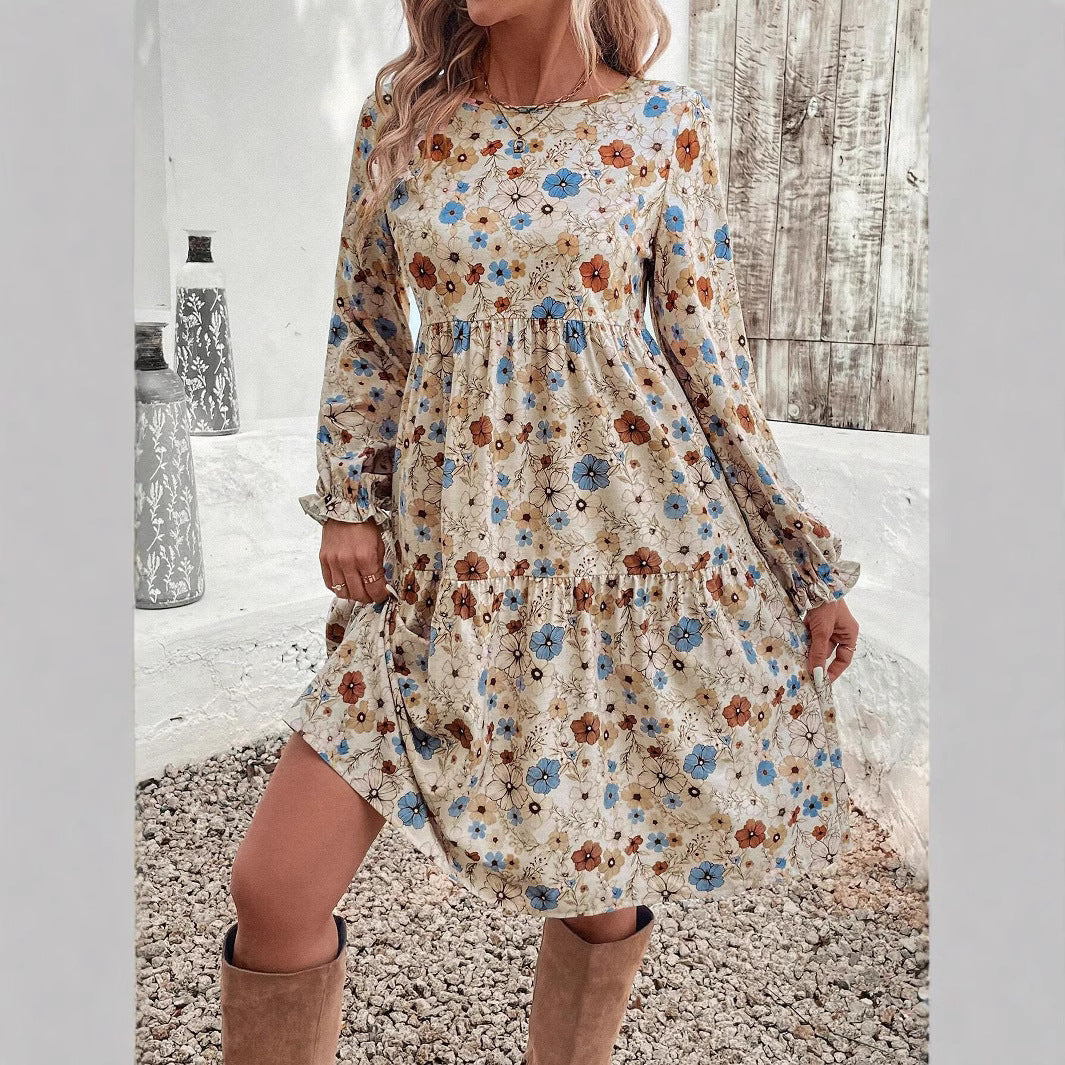 Norma Premium Women's Floral Dress with a Casual Cut and Puff Sleeves Wardrobe Essential