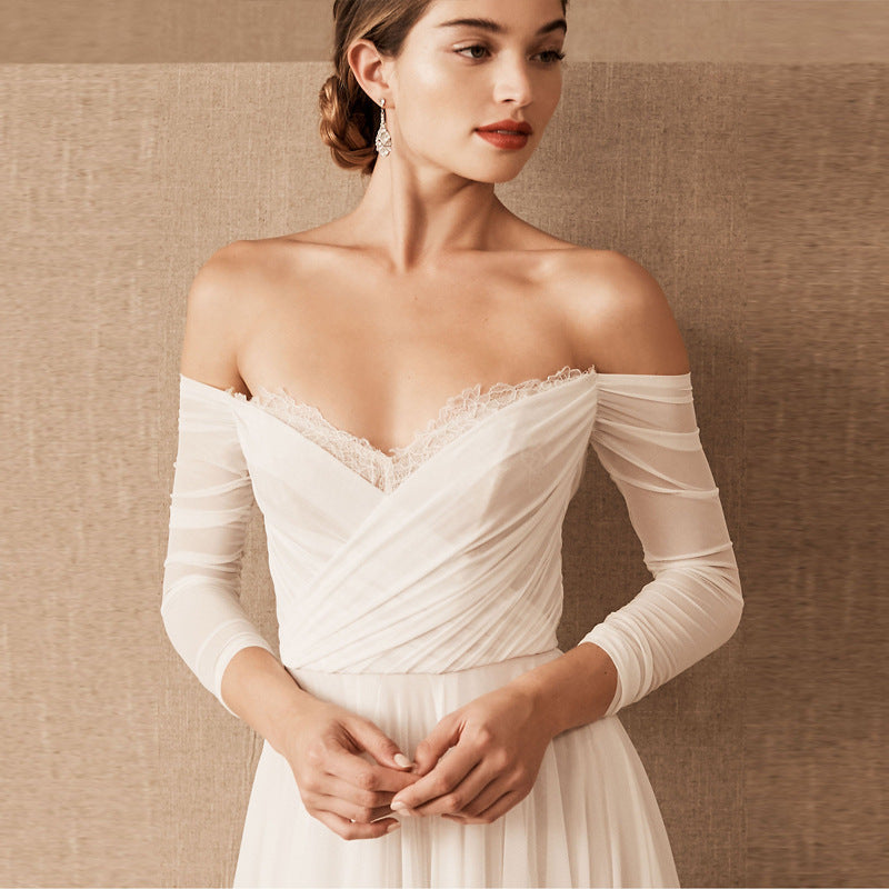 Vintage Off-Shoulder Outdoor Wedding Dress - Fashionpara