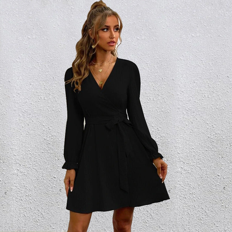 Sequel Bell Sleeve Tie Dress Black