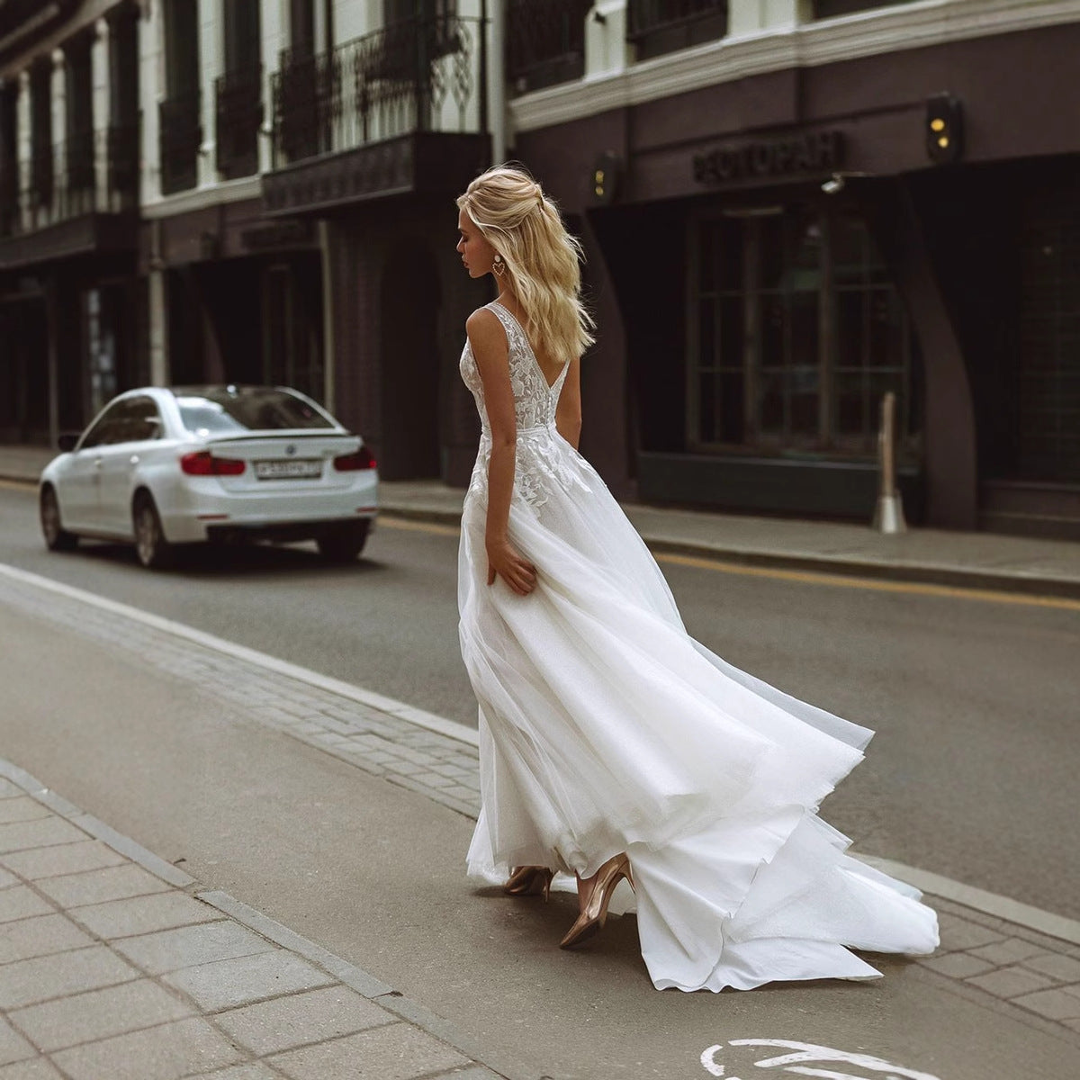 Strapless Bowknot Satin Wedding Dress - Fashionpara