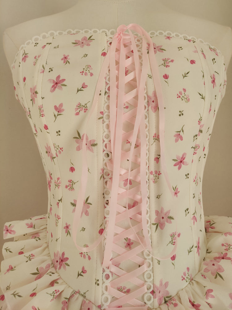 Sexy A line Strapless Floral Holiday Dress Travel Vacation Dresses Short Chiffon Birthday Dress