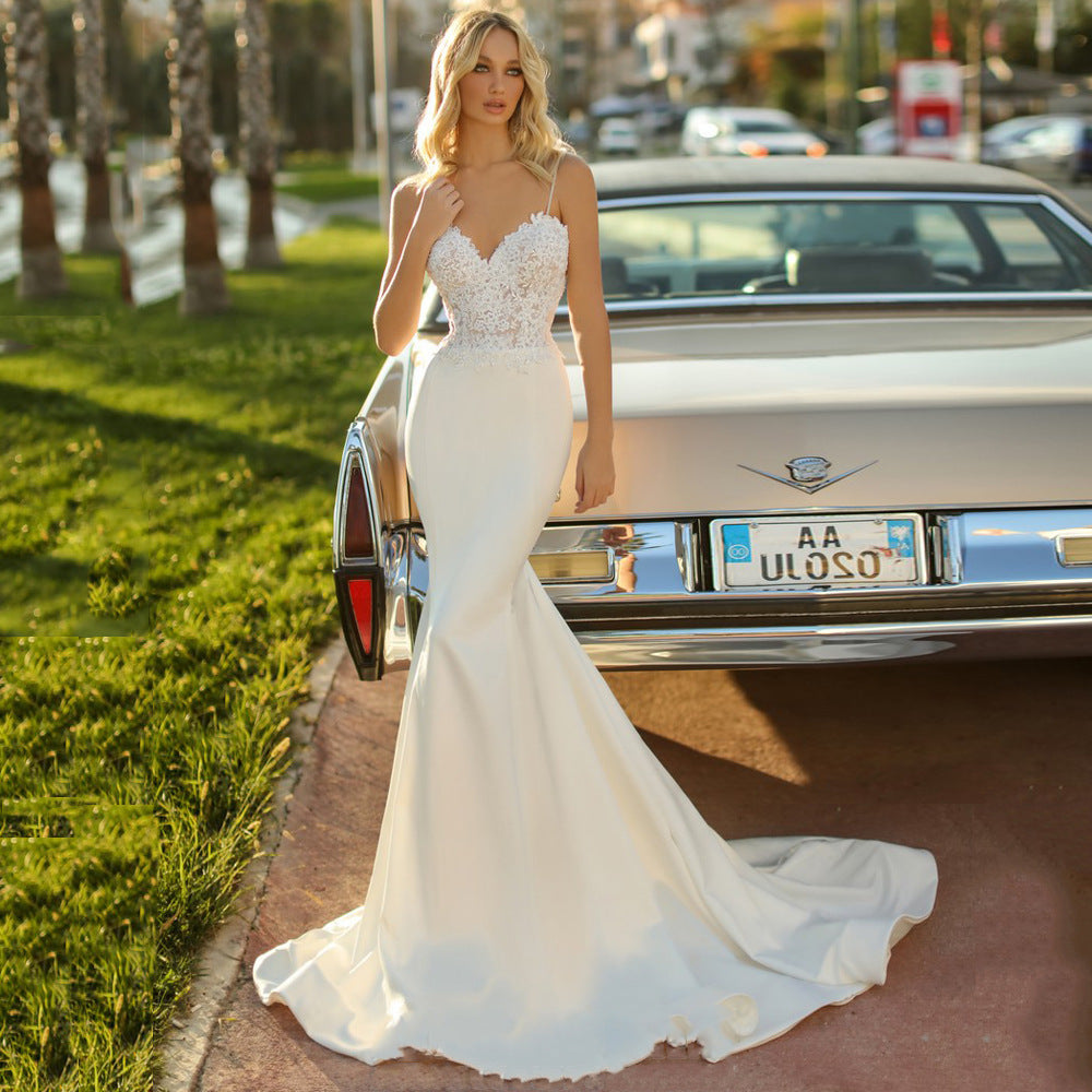 Satin Strapless Mermaid Wedding Dress - Fashionpara