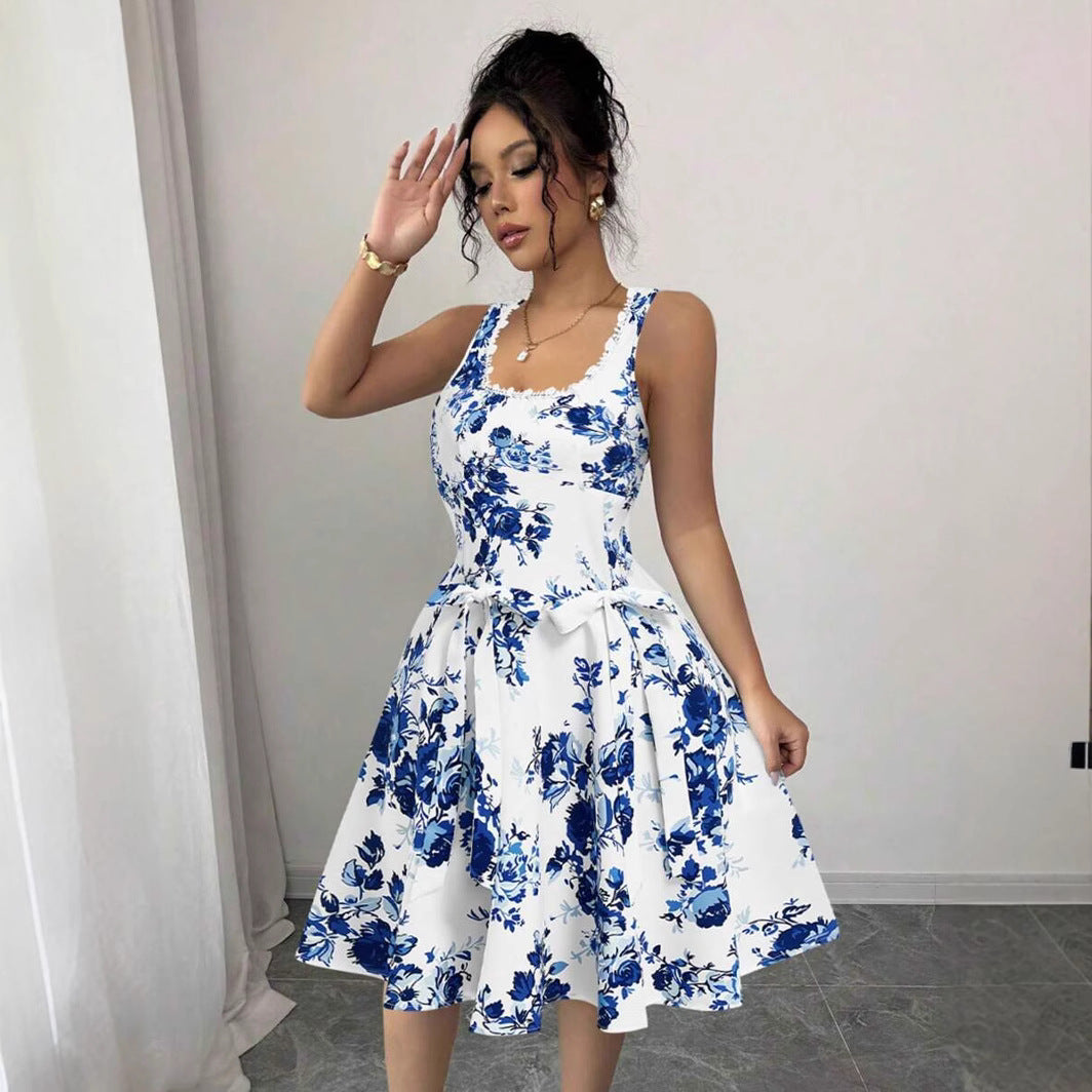 Nicolasa Premium Women's Floral Print Dress with Fitted Design and Swing Skirt Everyday Luxe Edit