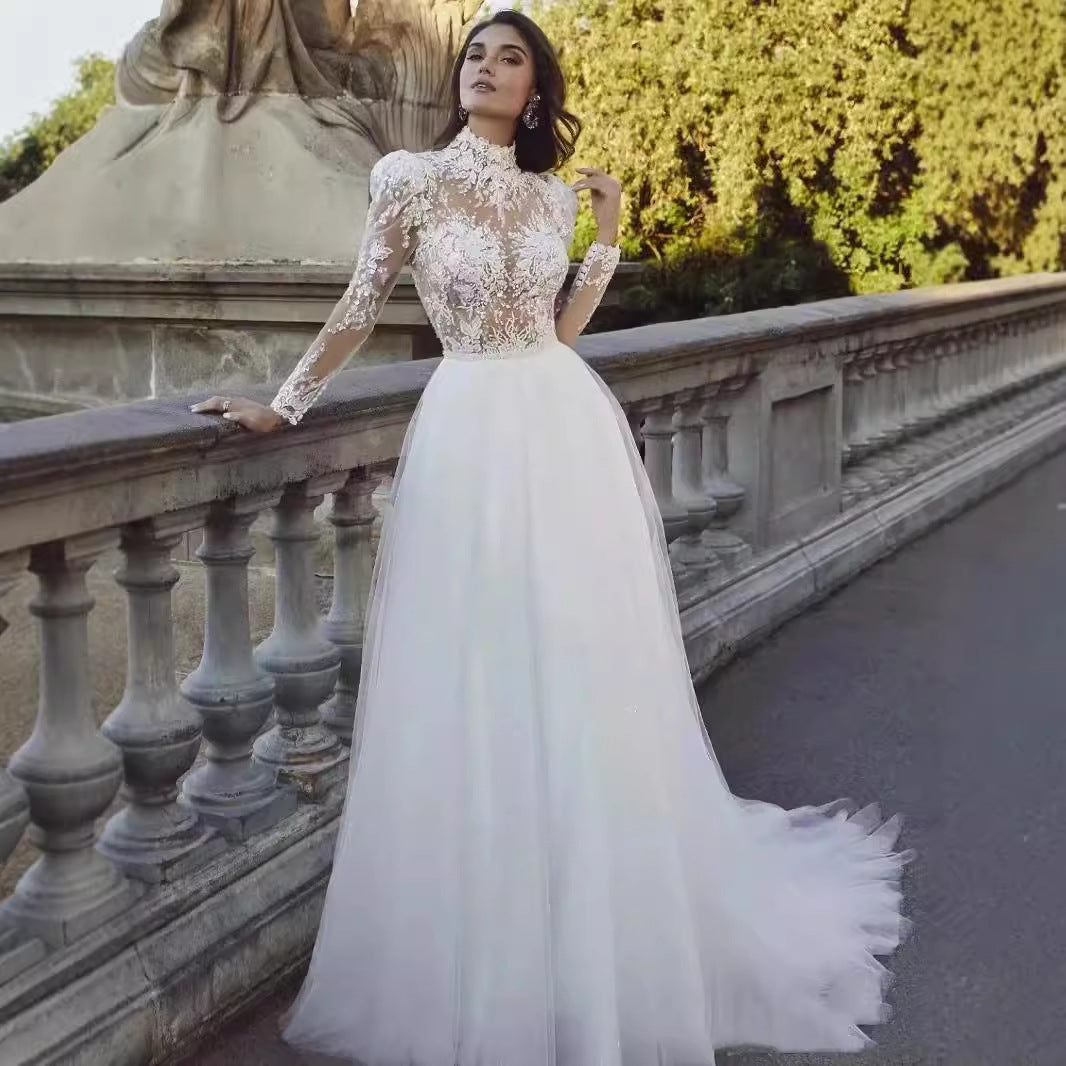Long Sleeve French Princess Wedding Dress - Fashionpara