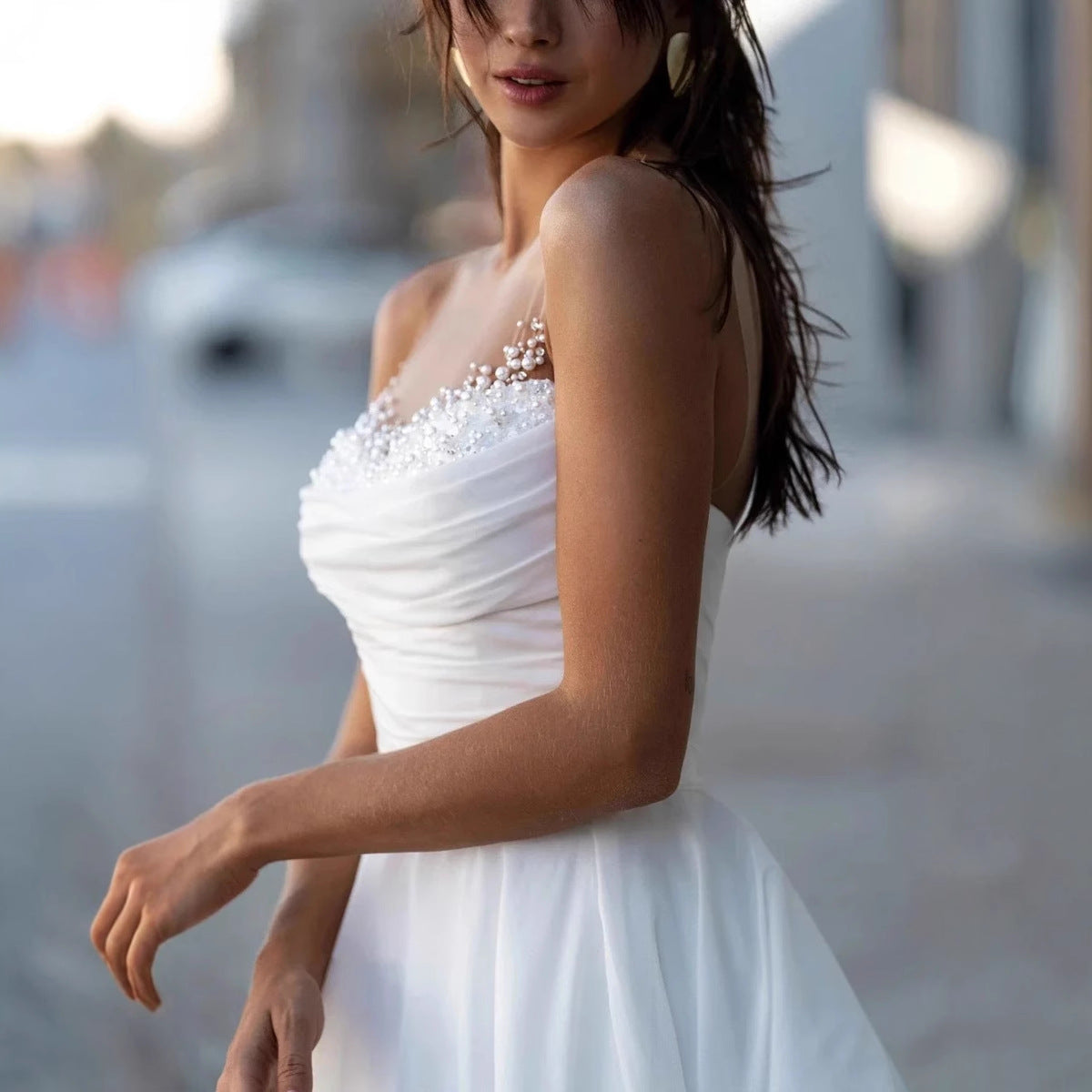 Strapless Sweet Lace Long Train Wedding Dress - Fashionpara