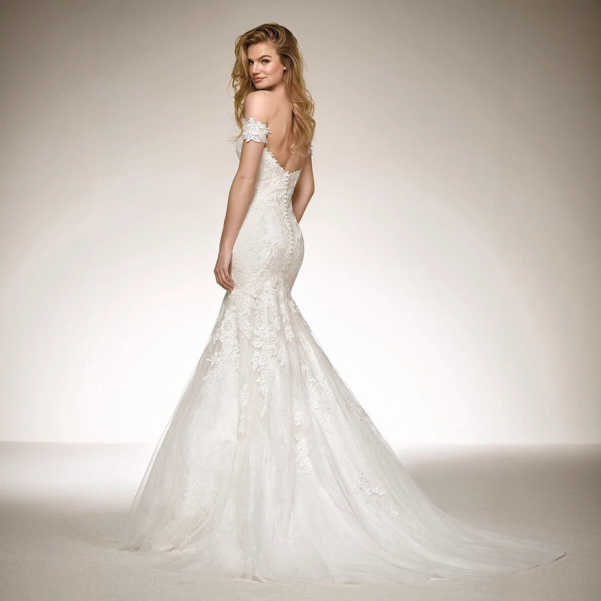 V-Neck Long Train Sheer Wedding Dress - Fashionpara