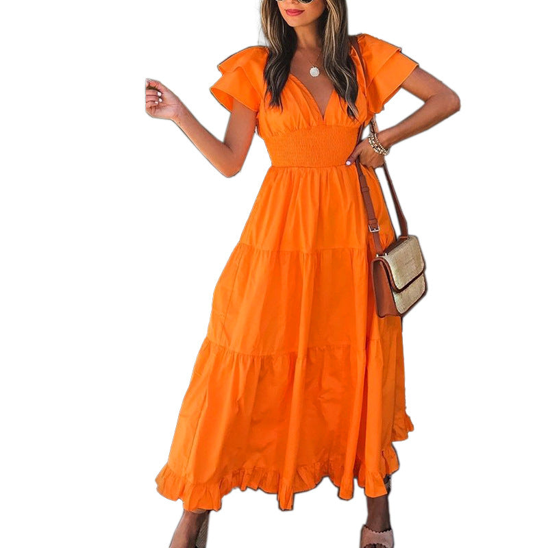 Lainey Cotton Ruffle Midi Dress Orange