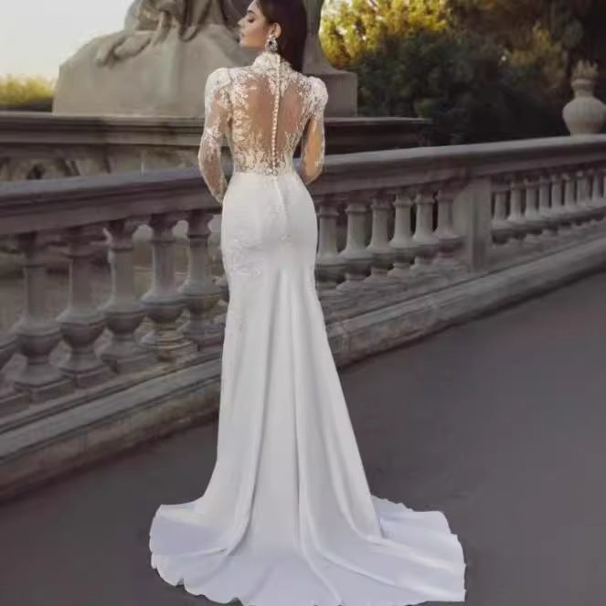 Long Sleeve French Princess Wedding Dress - Fashionpara