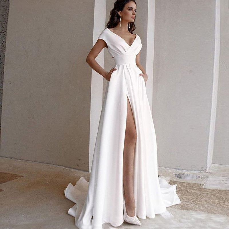 Elegant V-Neck A-Line Wedding Dress - Fashionpara
