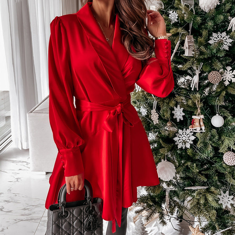 Slow Dance Satin Wrap Dress Red