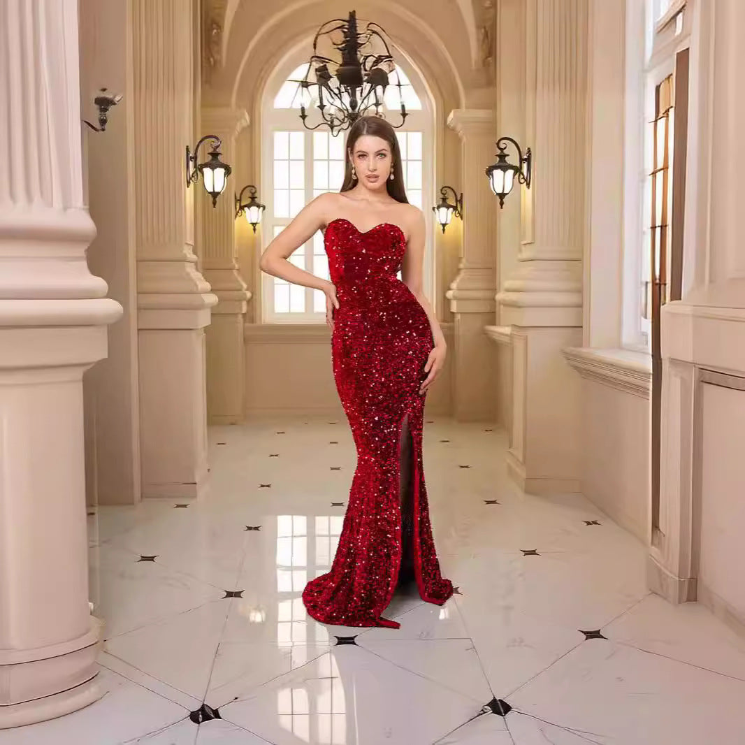 Deep V-Neck Sequin Evening Prom Dress - Fashionpara