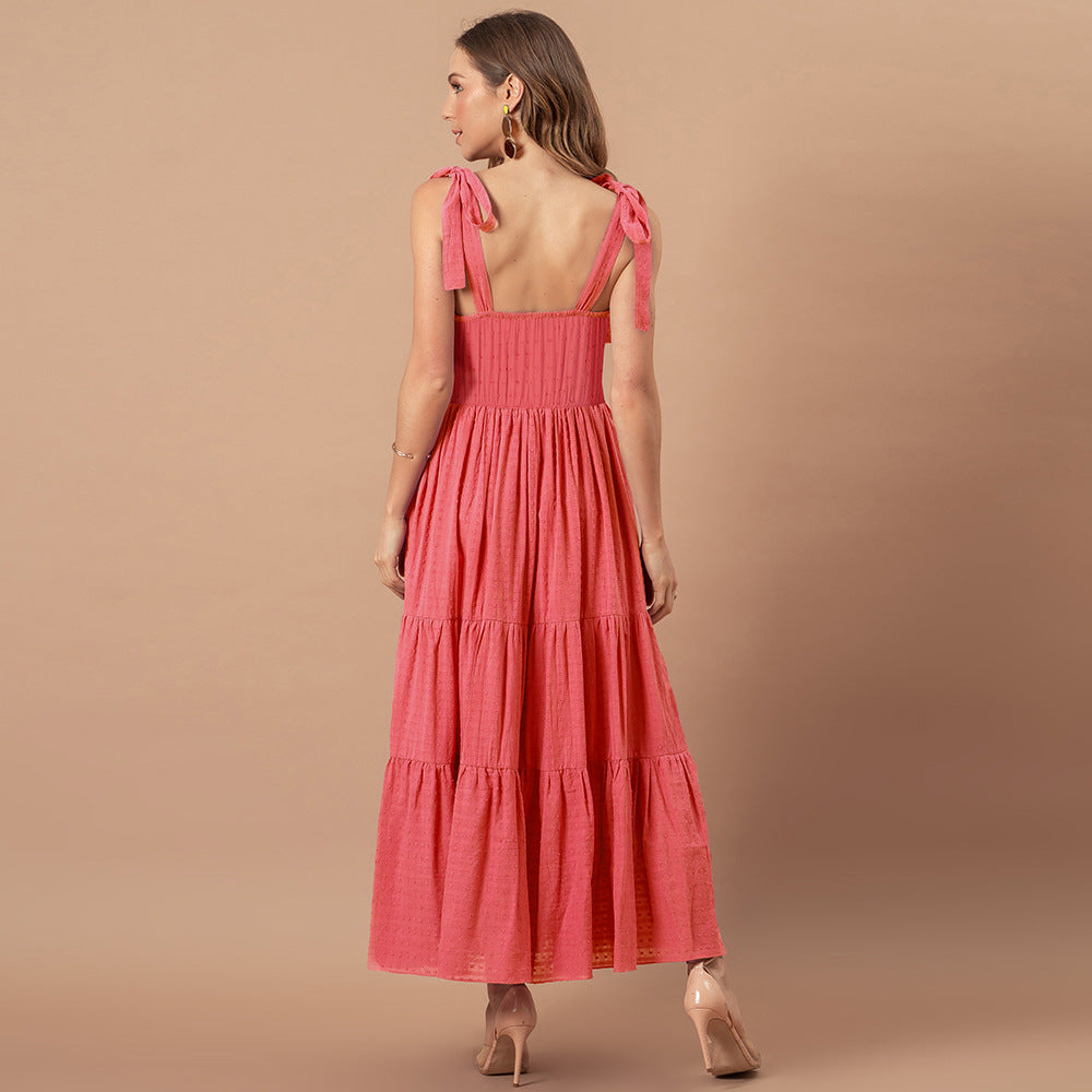 Remembered Always Swiss Dot Peplum Maxi Dress Rose FINAL