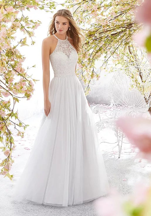 Dress Sleeveless Halter Wedding Dress Slim Fit Maxi Dress - Fashionpara