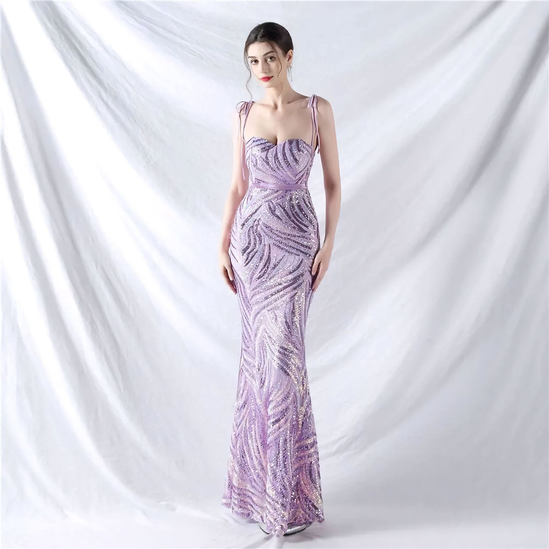 Women Clothing Sexy Sling Bandeau Slim Fit Evening Dress Graceful Graceful Maxi Dress Sequined Dress