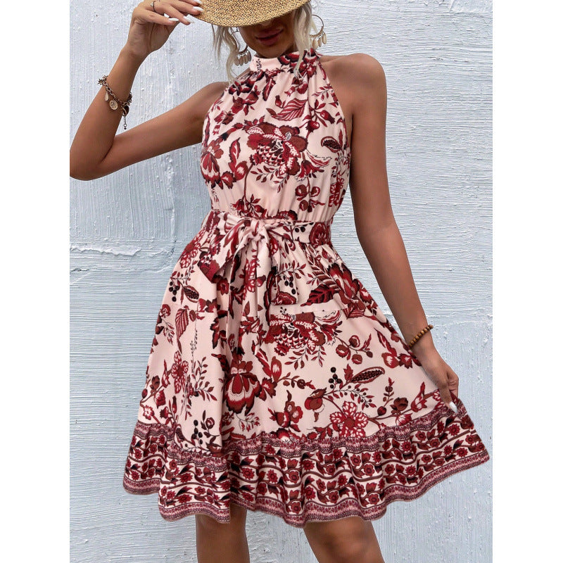 Paula Luxe Women's Floral Halter Back Mini Dress Elevated Occasion Wear