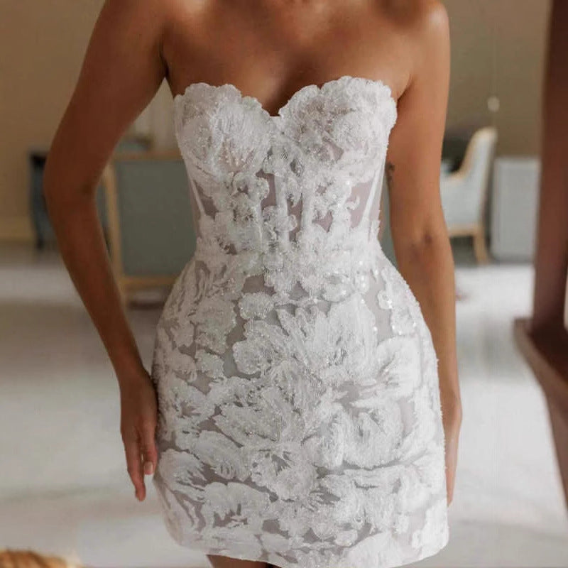 Embroidered Strapless A-Line Evening Wedding Dress - Fashionpara