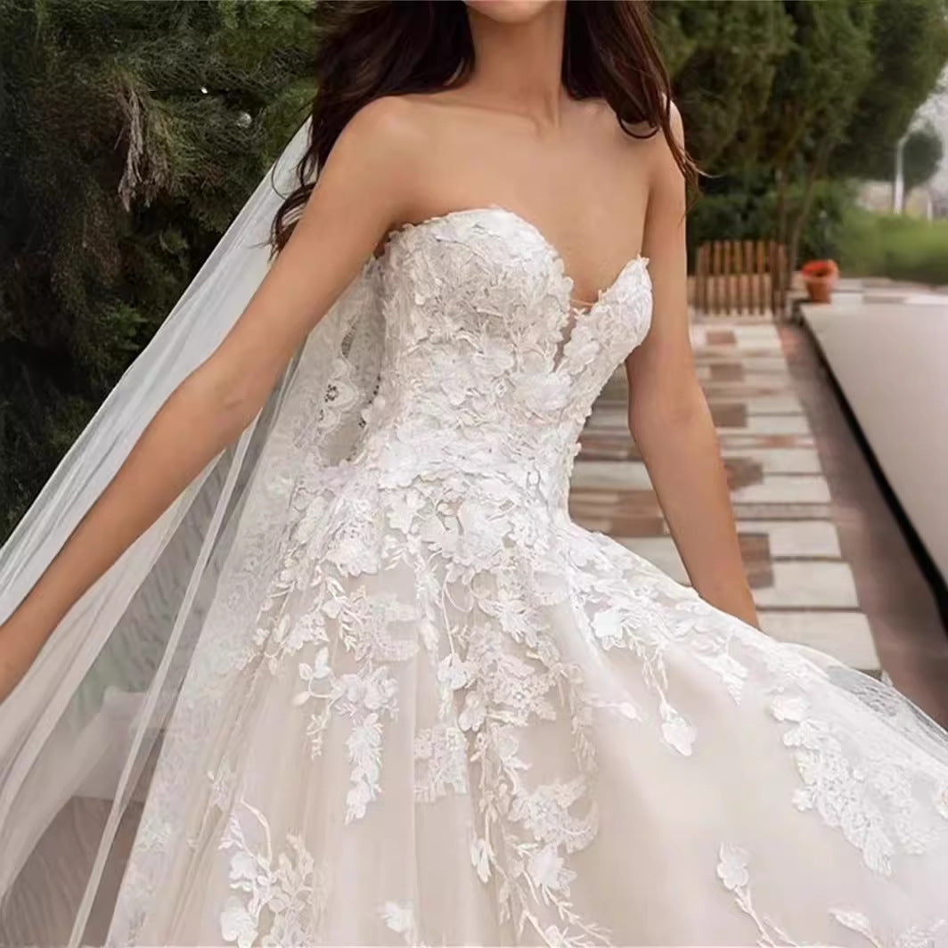 Strapless Lace Ball Gown Wedding Dress - Fashionpara