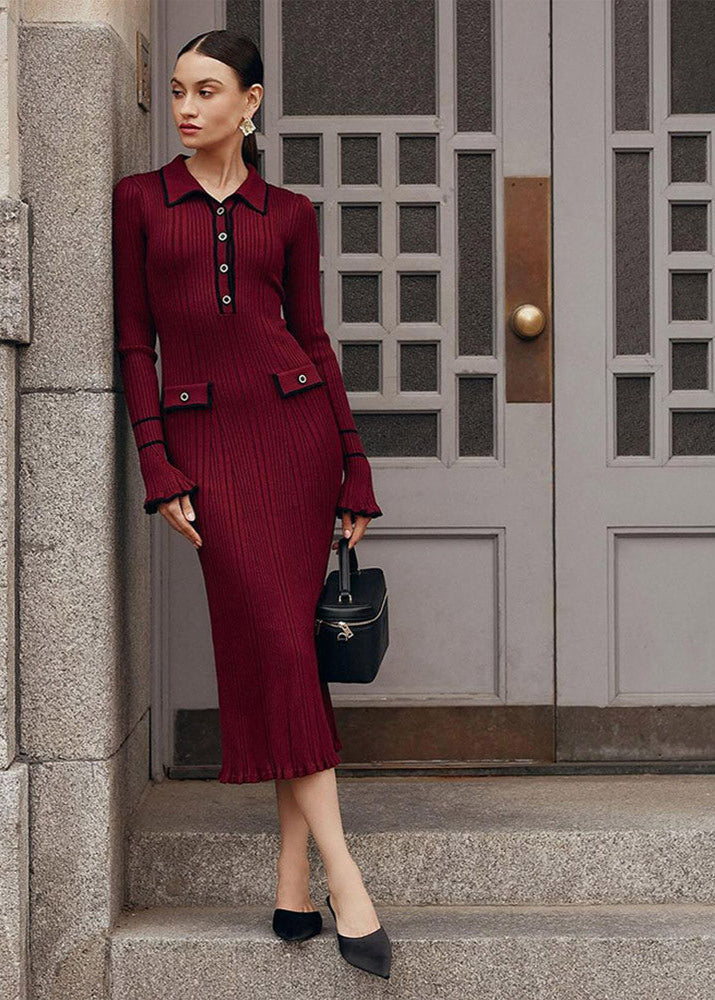 Emilia Ribbed Knit Polo Midi Dress