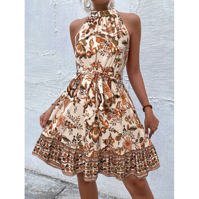 Paula Luxe Women's Floral Halter Back Mini Dress Elevated Occasion Wear