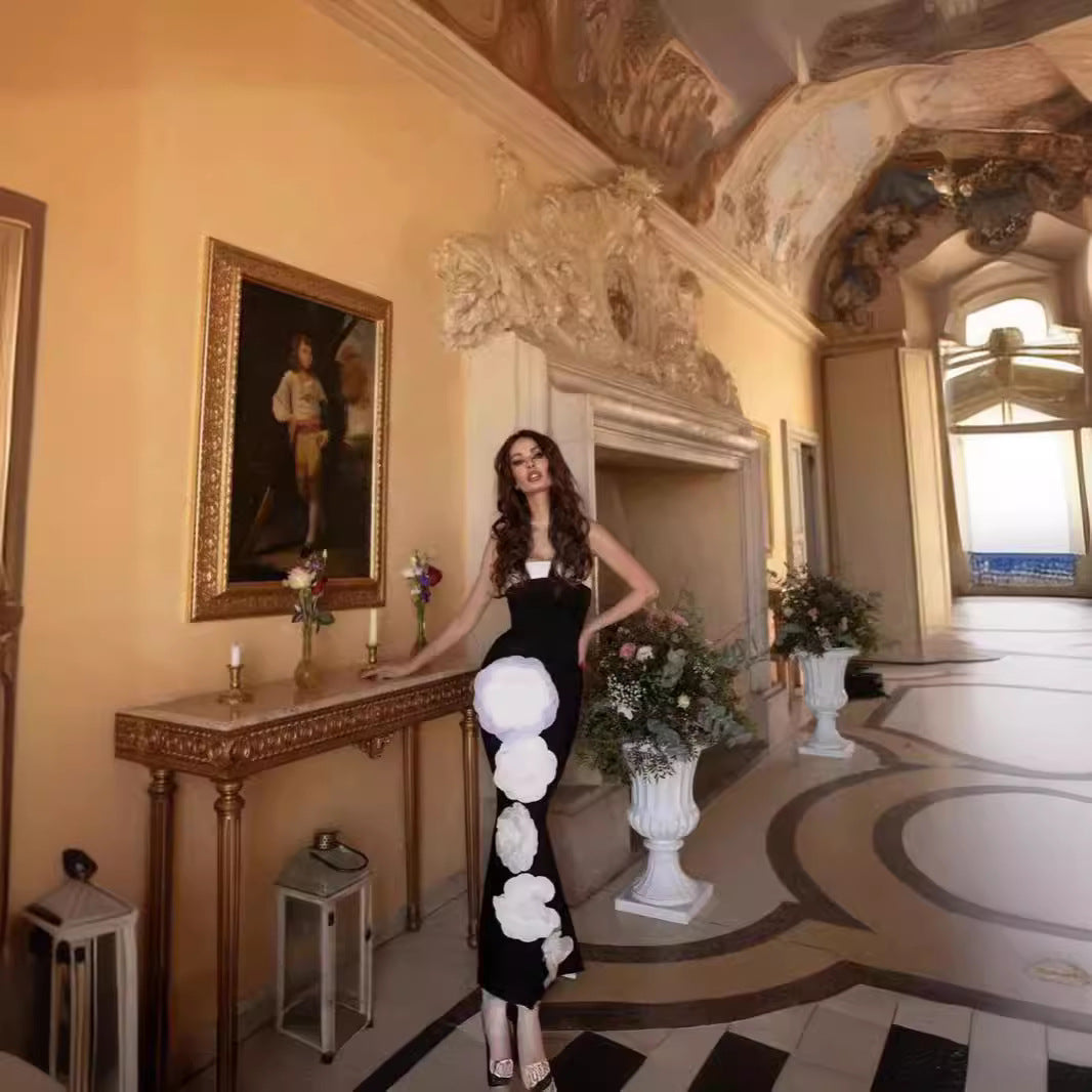 Luxurious 3D Floral Strapless Long Prom Dress - Fashionpara