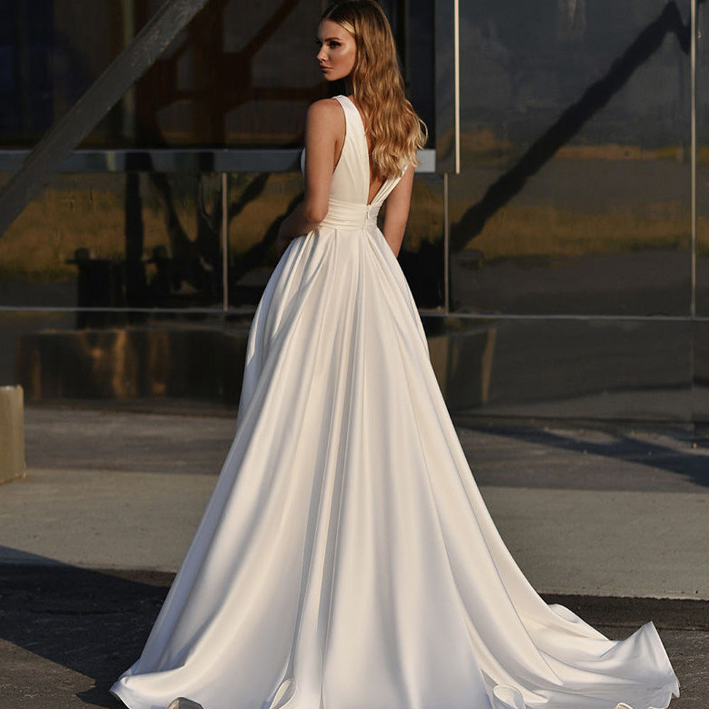 X-Neck Sleeveless Wedding Dress - Fashionpara