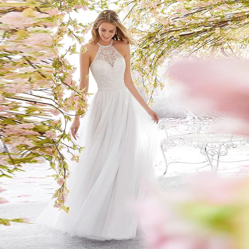 Dress Sleeveless Halter Wedding Dress Slim Fit Maxi Dress - Fashionpara