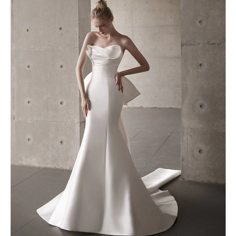 Satin Strapless Bowknot Wedding Dress - Fashionpara