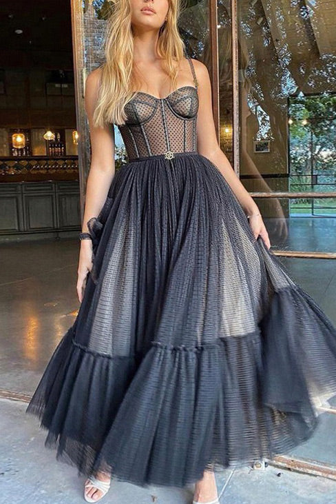 Celebrity Inspired Black A-Line Prom Dress - Fashionpara