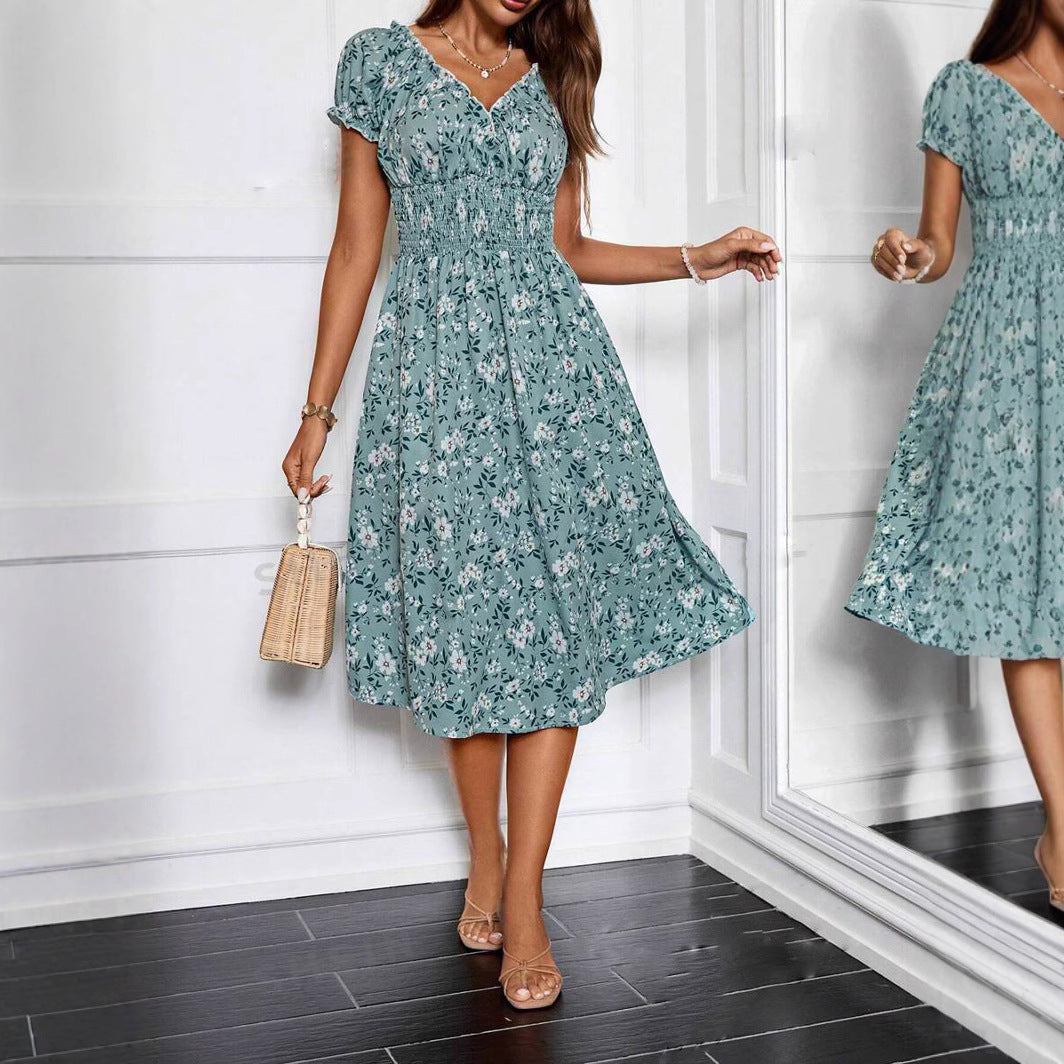 Julia Statement Women's Bloom Midi Dress with Elastic Waist and Ruffle Details Evening Wear Edit
