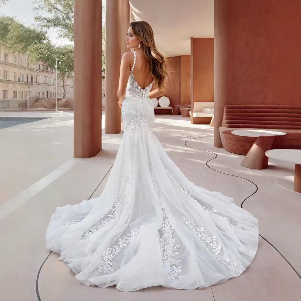 Strapless Satin Mermaid Bridal Wedding Dress - Fashionpara