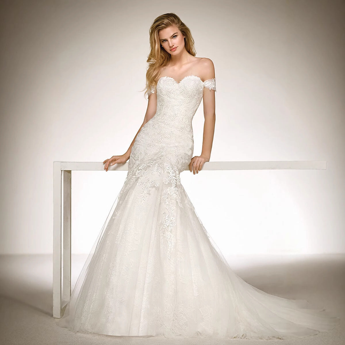 V-Neck Long Train Sheer Wedding Dress - Fashionpara