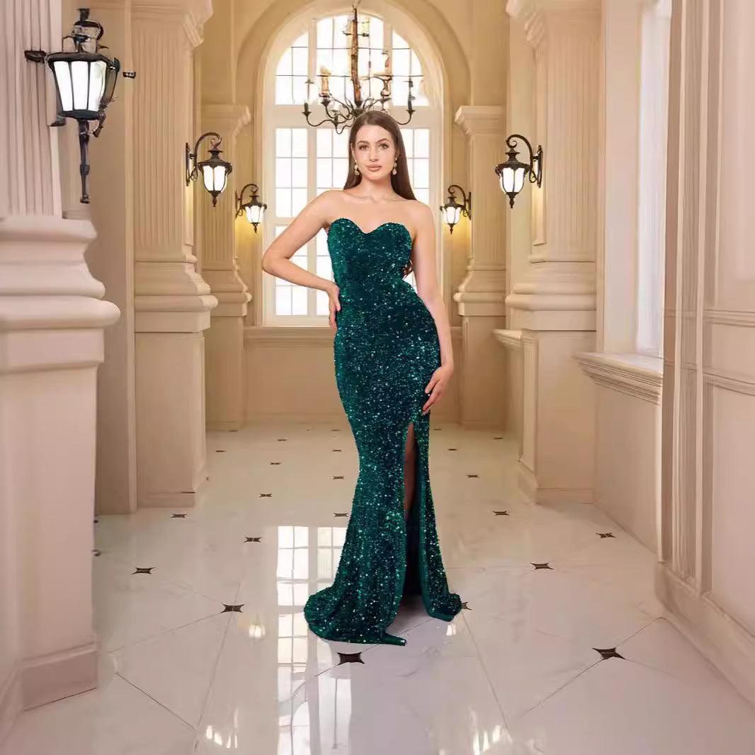 Deep V-Neck Sequin Evening Prom Dress - Fashionpara